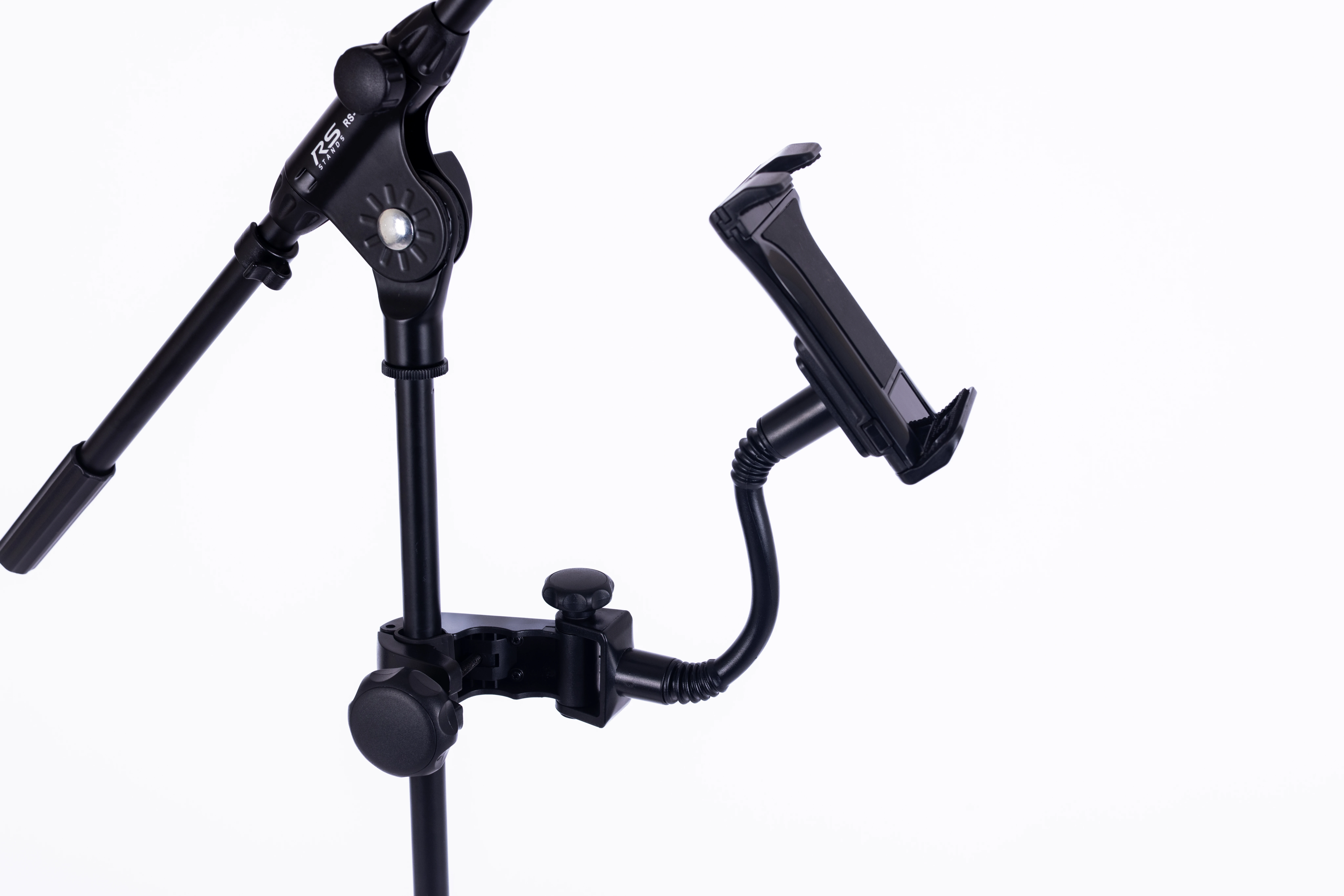 RS-52 iPad Holder with gooseneck on mic stand in stage setup