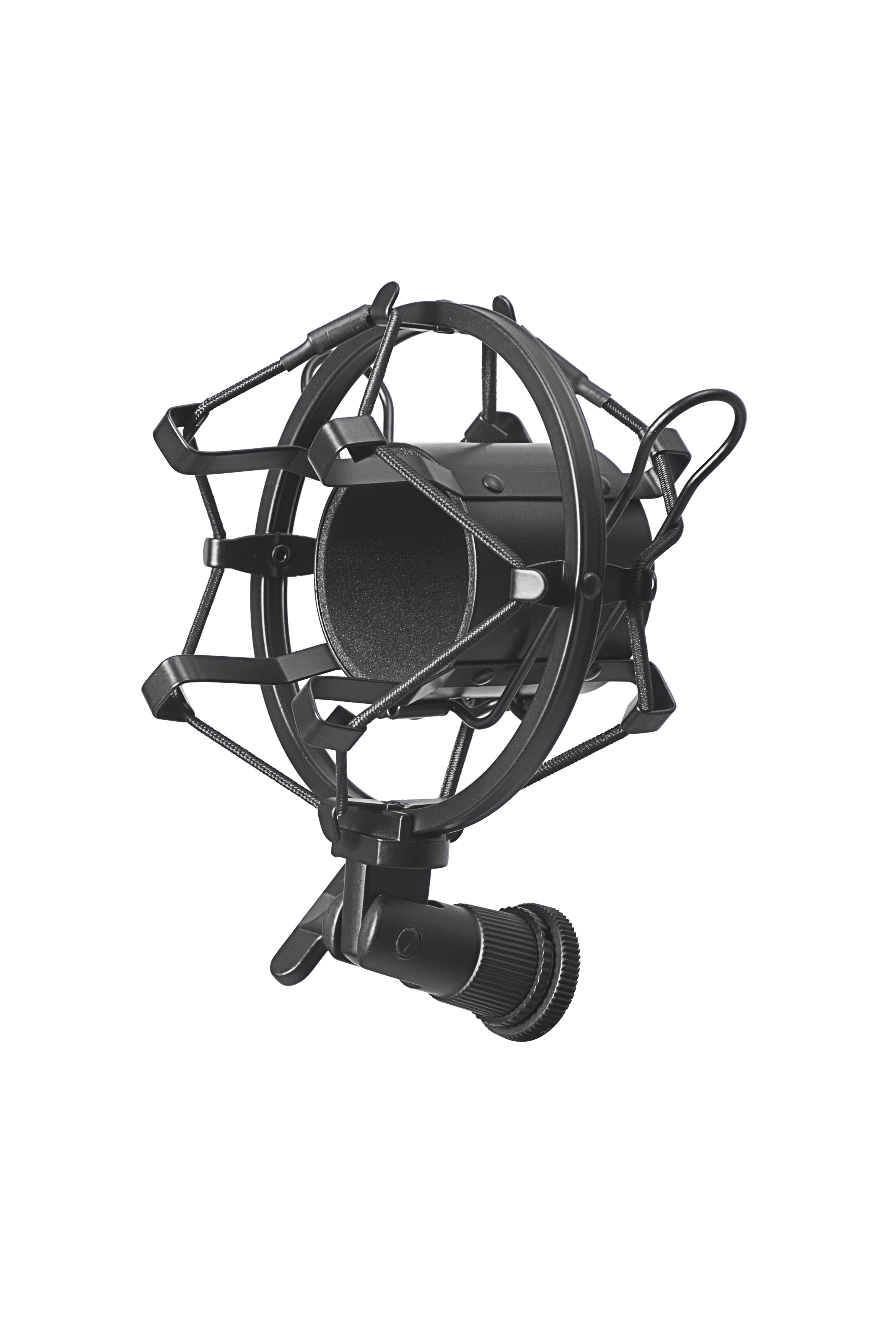 RS T2 Black Shock Mount holding a shotgun microphone at 45 degree angle